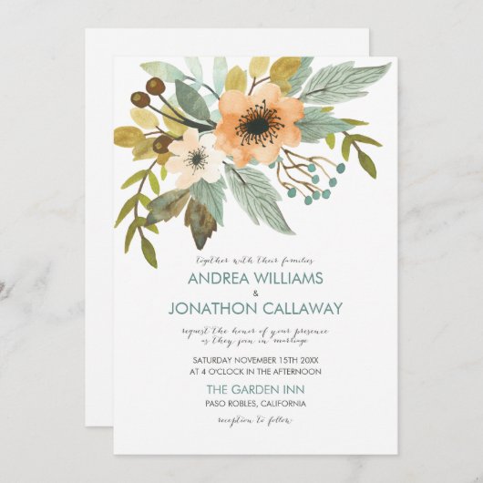 Bloeiende Waterverf bruiloft uitnodiging (Voorkant / Achterkant)
