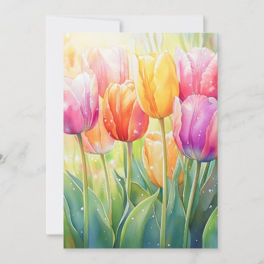 Bloeiende Waterverf Spring Tulip Garden Aankondiging (Voorkant)