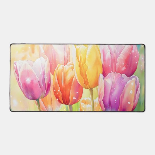 Bloeiende Waterverf Spring Tulip Garden Bureaumat (Voorkant)