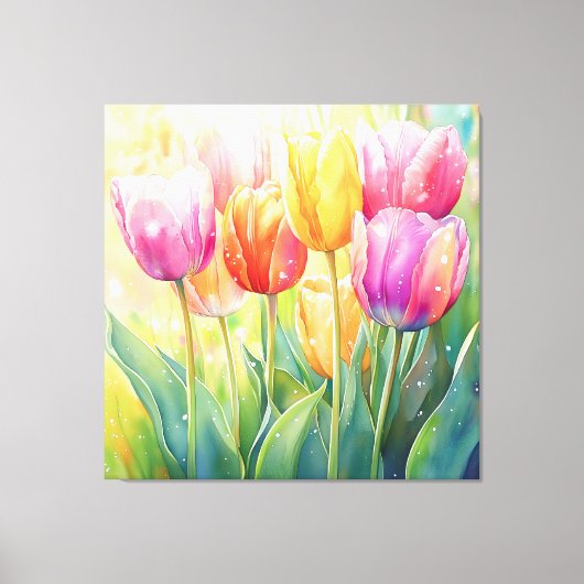 Bloeiende Waterverf Spring Tulip Garden Canvas Afdruk (Voorkant)