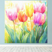 Bloeiende Waterverf Spring Tulip Garden Canvas Afdruk (Insitu (Houten vloer))