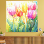 Bloeiende Waterverf Spring Tulip Garden Canvas Afdruk (Insitu (Woonkamer))