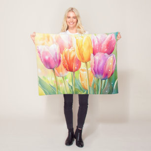 Bloeiende Waterverf Spring Tulip Garden Fleece Deken