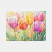 Bloeiende Waterverf Spring Tulip Garden Fleece Deken (Voorkant (Horizontaal))