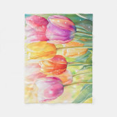 Bloeiende Waterverf Spring Tulip Garden Fleece Deken (Voorkant)