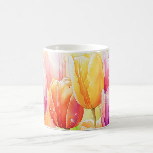 Bloeiende Waterverf Spring Tulip Garden Koffiemok