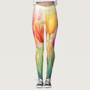 Bloeiende Waterverf Spring Tulip Garden Leggings