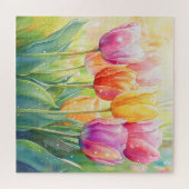 Bloeiende Waterverf Spring Tulip Garden Legpuzzel (Horizontaal)