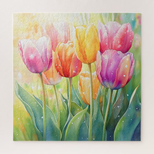 Bloeiende Waterverf Spring Tulip Garden Legpuzzel (Verticaal)