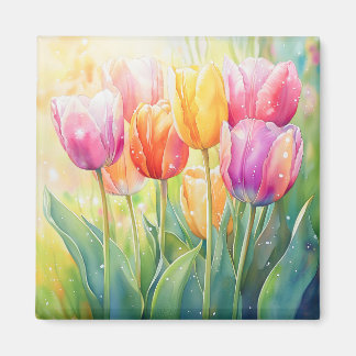Bloeiende Waterverf Spring Tulip Garden Magneet