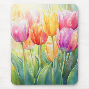 Bloeiende Waterverf Spring Tulip Garden Muismat