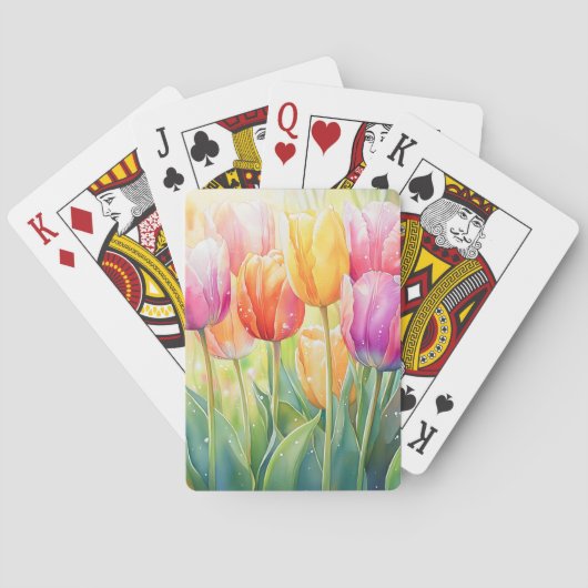 Bloeiende Waterverf Spring Tulip Garden Pokerkaarten (Achterkant)