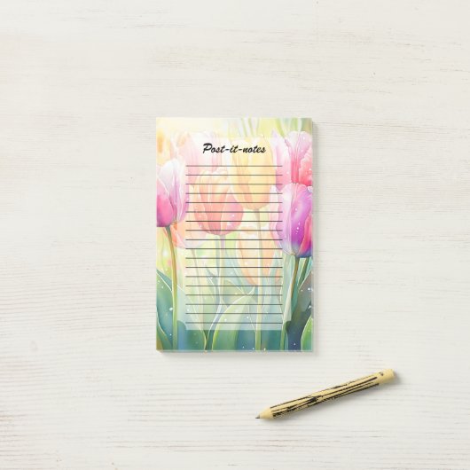 Bloeiende Waterverf Spring Tulip Garden Post-it® Notes (Op bureau)