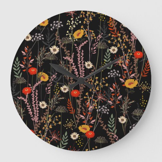 Bloeiende weide Bloemen Hand getrokken Grote Klok (Voorkant)