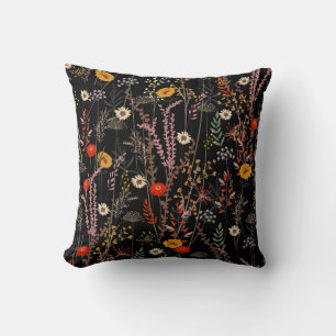 Bloeiende weide Bloemen Hand getrokken Kussen