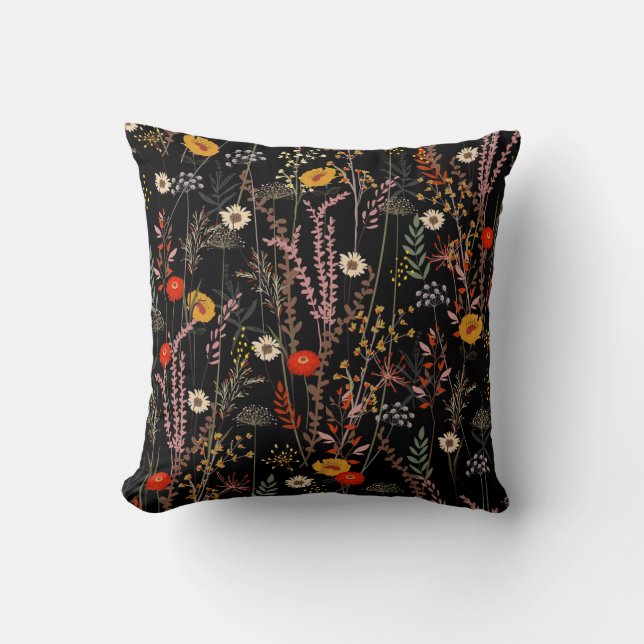 Bloeiende weide Bloemen Hand getrokken Kussen (Voorkant)