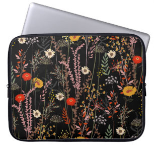 Bloeiende weide Bloemen Hand getrokken Laptop Sleeve