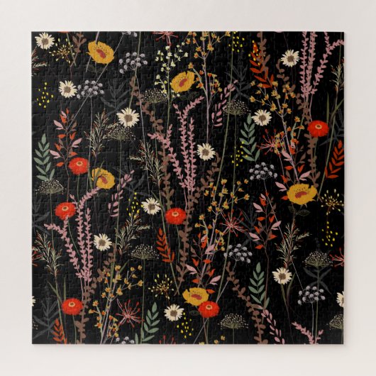 Bloeiende weide Bloemen Hand getrokken Legpuzzel (Verticaal)