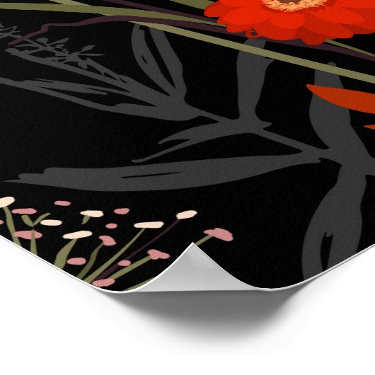 Bloeiende weide Bloemen Hand getrokken Poster (Hoek)