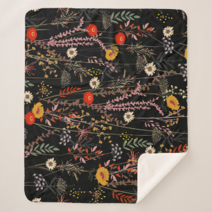 Bloeiende weide Bloemen Hand getrokken Sherpa Deken