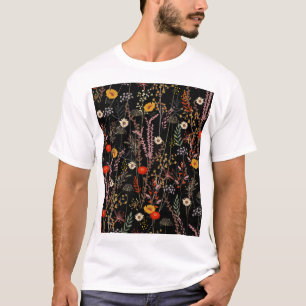 Bloeiende weide Bloemen Hand getrokken T-shirt