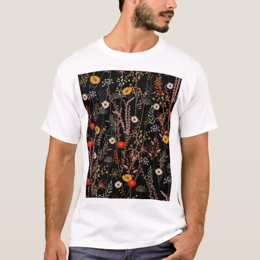 Bloeiende weide Bloemen Hand getrokken T-shirt (Voorkant)