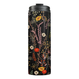 Bloeiende weide Bloemen Hand getrokken Thermosbeker