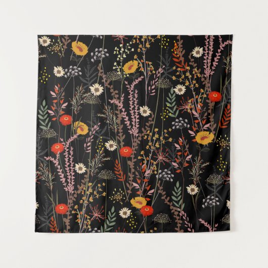 Bloeiende weide Bloemen Hand getrokken Wandkleed (Voorkant)