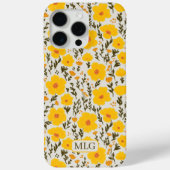Bloeiende weide gele bloemen patroon & Monogram Case-Mate iPhone Case (Achterkant)