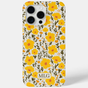 Bloeiende weide gele bloemen patroon & Monogram iPhone 15 Pro Max Hoesje