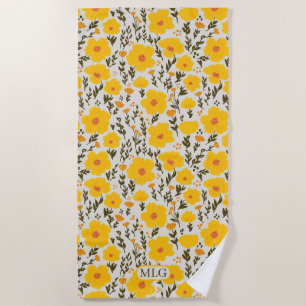 Bloeiende weide gele bloemen patroon & Monogram Strandlaken