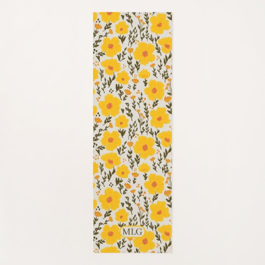 Bloeiende weide gele bloemen patroon & Monogram Yogamat (Voorkant)