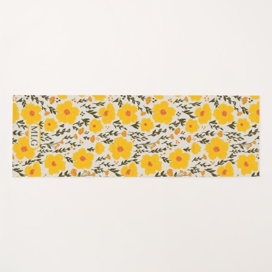 Bloeiende weide gele bloemen patroon & Monogram Yogamat (Voorkant (horizontaal))