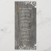 Bloeiende wervelingen kant hout land bruiloft prog programmakaart (Achterkant)