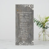 Bloeiende wervelingen kant hout land bruiloft prog programmakaart (Staand voorkant)