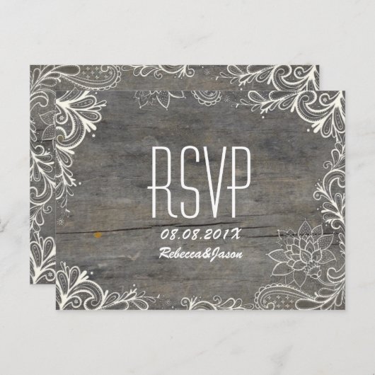 bloeiende wervelingen kant hout land bruiloft RSVP Uitnodiging Briefkaart (Voorkant / Achterkant)
