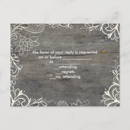 bloeiende wervelingen kant hout land bruiloft RSVP Uitnodiging Briefkaart (Achterkant)