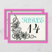 Bloeiende wijnstok roze turquoise trouwtafel numme briefkaart (Voorkant / Achterkant)
