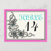 Bloeiende wijnstok roze turquoise trouwtafel numme briefkaart (Achterkant)