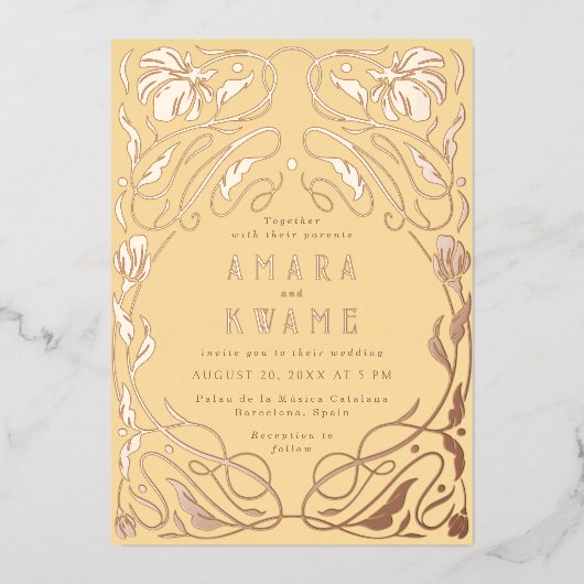 Bloeiende wijnstokken Botanische Art Nouveau Goud Folie Uitnodiging (Voorkant)