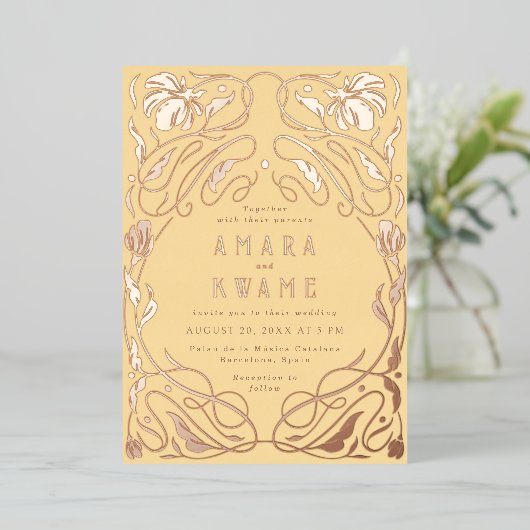 Bloeiende wijnstokken Botanische Art Nouveau Goud Folie Uitnodiging (Staand Voorkant)