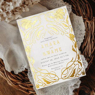 Bloeiende wijnstokken Botanische Art Nouveau Goud Folie Uitnodiging