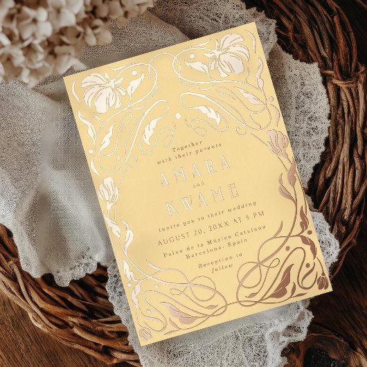 Bloeiende wijnstokken Botanische Art Nouveau Goud Folie Uitnodiging