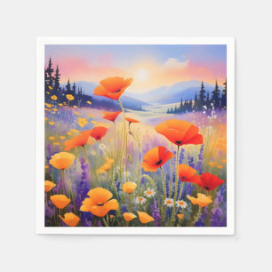 Bloeiende wilde bloemen in Waterverf Servet