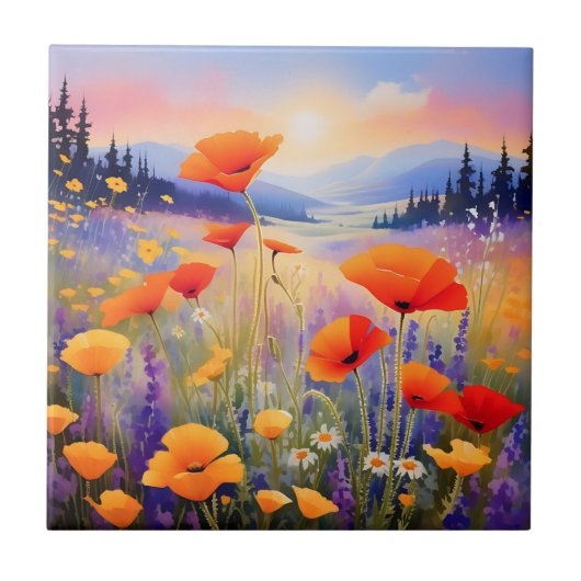 Bloeiende wilde bloemen in Waterverf Tegeltje (Voorkant)