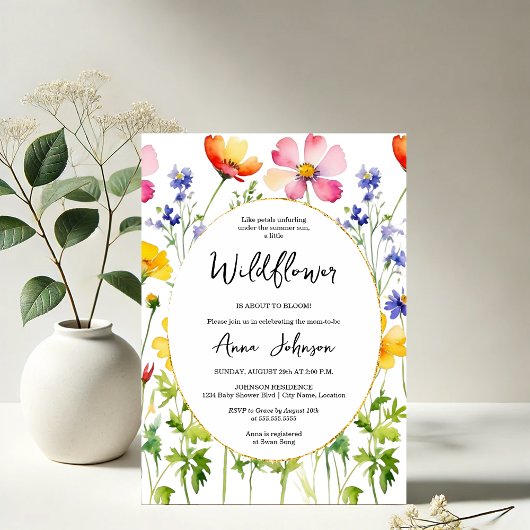 Bloeiende Wildflower Baby shower Kaart