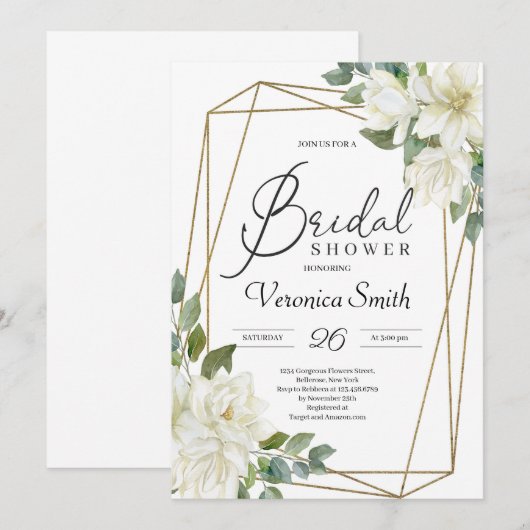 Bloeiende witte magnolia bloemengoud lijst bruid kaart (Voorkant / Achterkant)