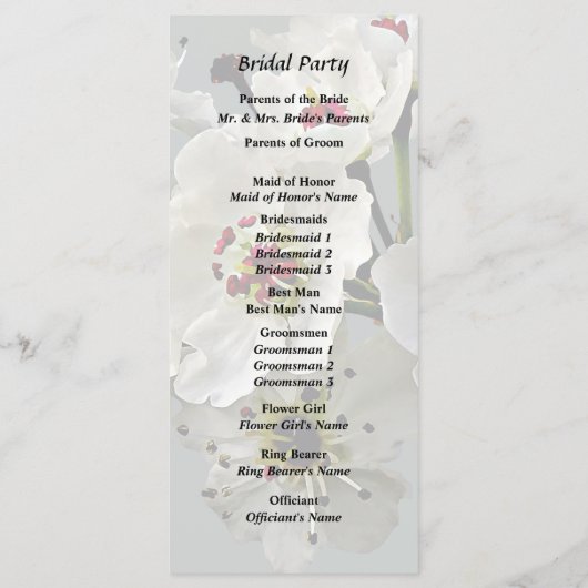 Bloeiende witte perenbloesem programmakaart (Achterkant)