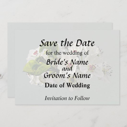 Bloeiende witte perenbloesem save the date (Voorkant / Achterkant)