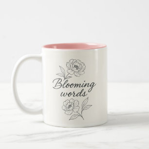 Bloeiende woorden tweekleurige bloemenmok koffiemok